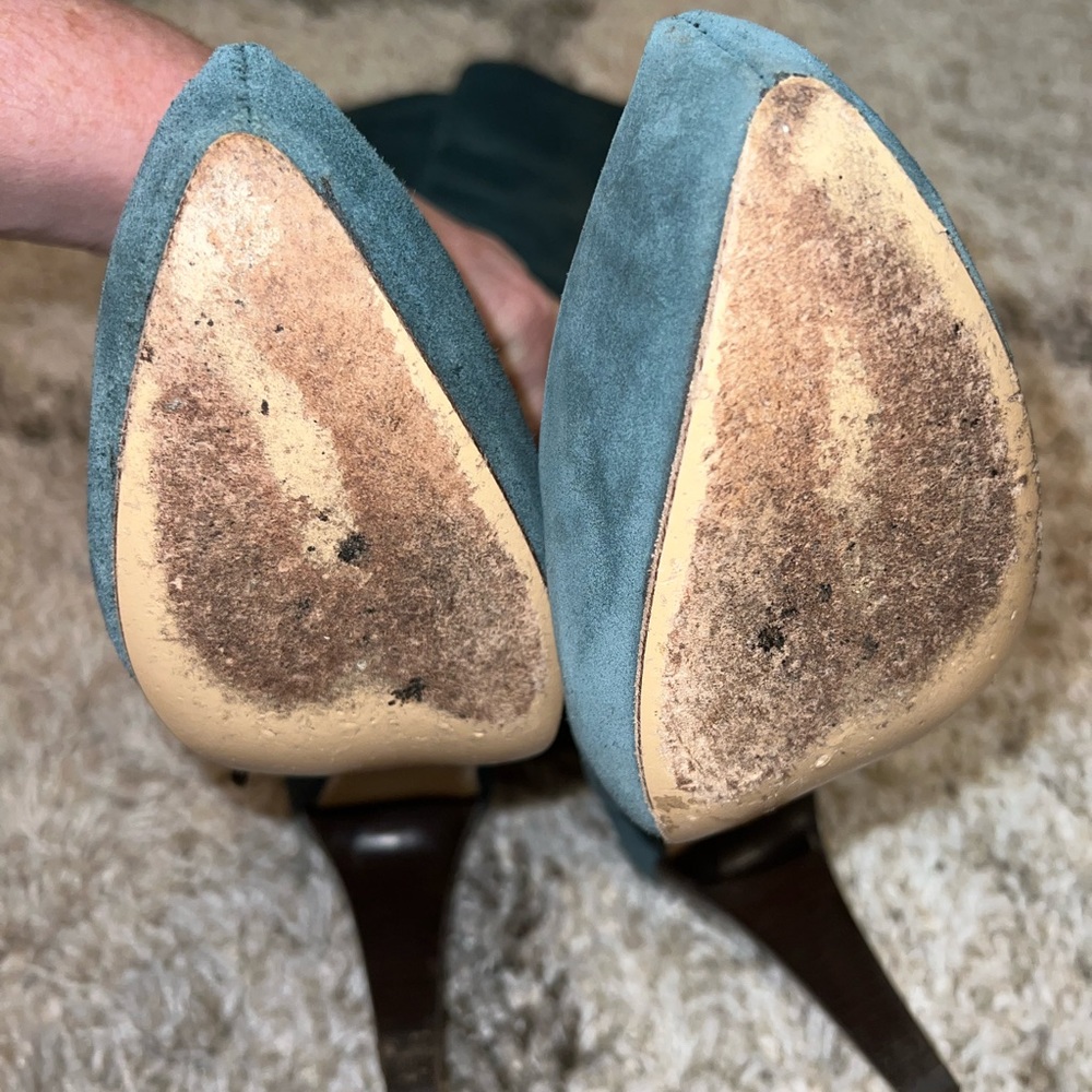 Butter Suede Gray-Blue Aqua Pull On Ankle Zip Boots Size 7.5 Made In Italy - Picture 6 of 12